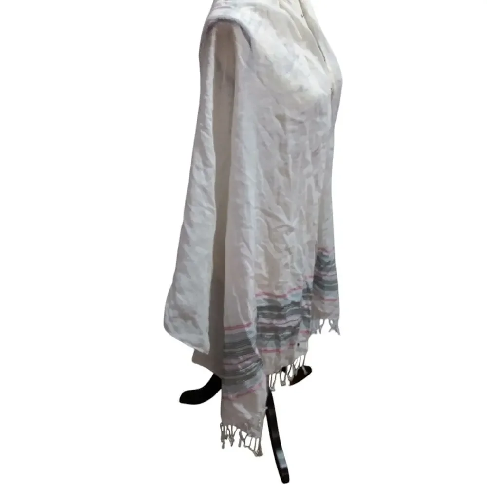 Eddie Bauer White Scarf with Striped Fringe Cotton Spring Layer Size OS